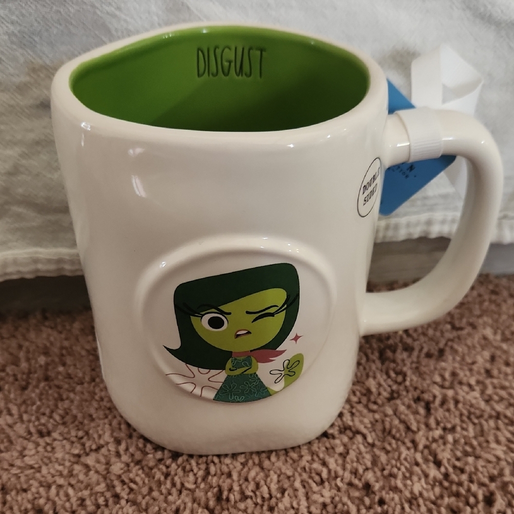 Rae Dunn White Mug with Green Interior — Disgust Character